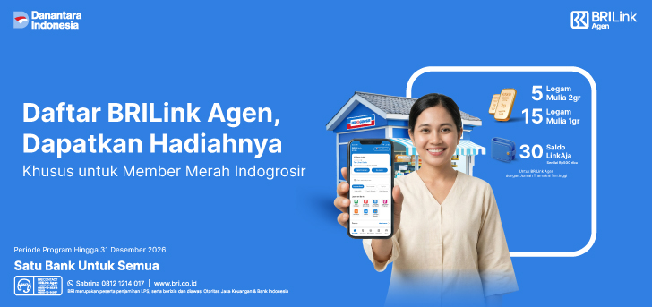 Saatnya BRILink Agen Member Merah Indogrosir Naik Level & Bawa Pulang Rewardnya